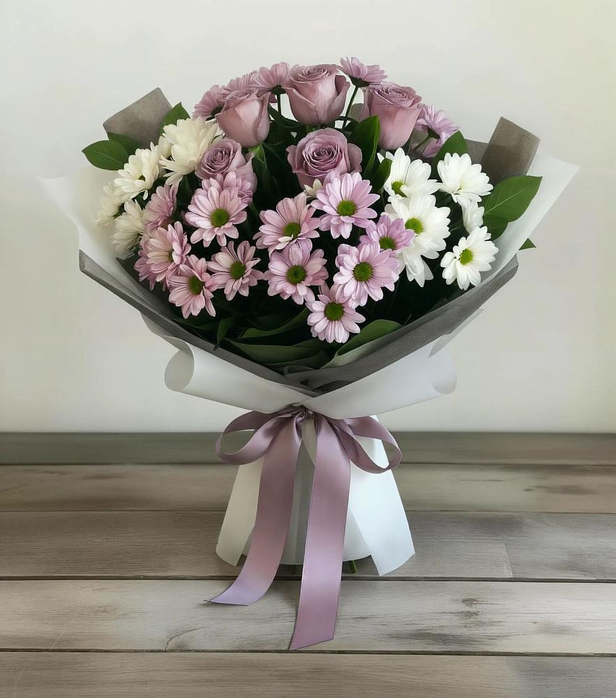 Букет цветов из: Хризантемы и Розы в Шиморское