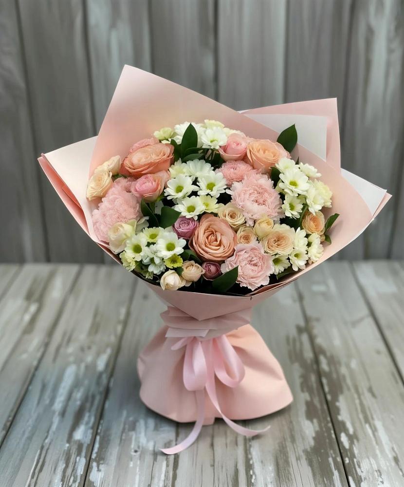 Букет цветов из: Гвоздики, Розы и Хризантемы в Шиморское