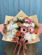 Букет цветов из:  Розы, Герберы и Хризантемы в Шиморское