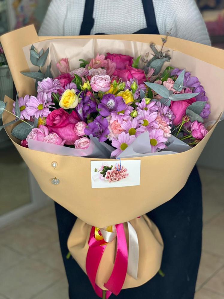 Букет цветов из: Хризантемы, Гвоздики и Альстромерии в Шиморское