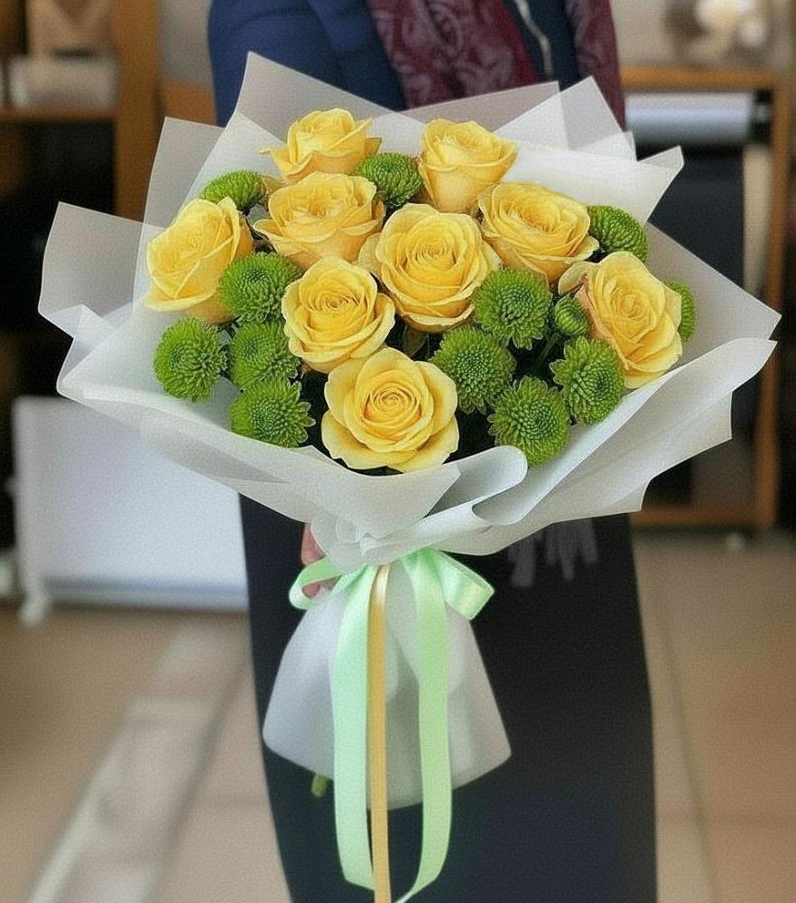 Букет цветов из: Хризантемы и Розы в Шиморское