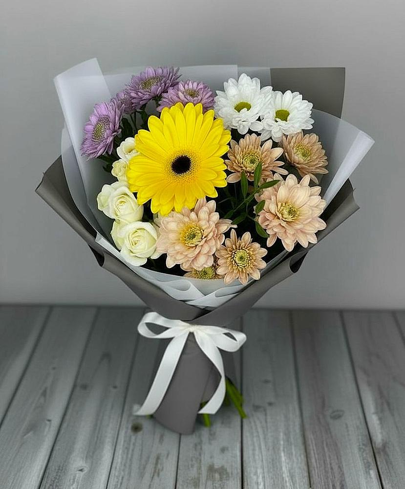 Букет цветов из: Розы, Герберы и Хризантемы в Шиморское