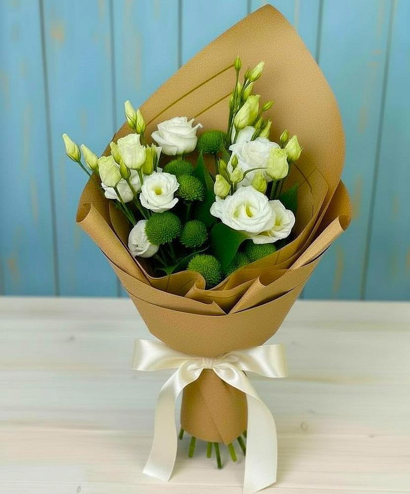 Букет цветов из: Хризантемы и Лизиантусы в Шиморское