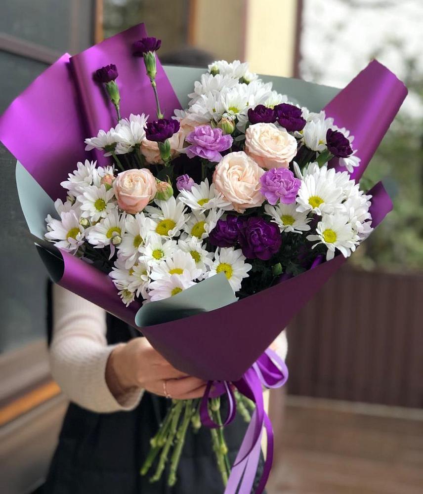 Букет цветов из: Хризантемы, Гвоздики и Розы в Шиморское