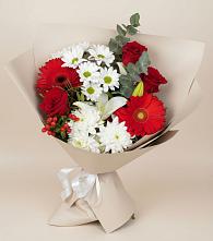 Букет цветов из:  Розы, Хризантемы, Герберы и Лилии в Шиморское