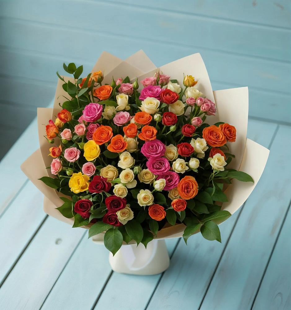 Букет Микс из разноцветных кустовых роз в Шиморское