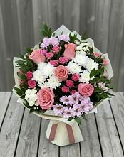 Букет цветов из:  Альстромерии, Гвоздики, Розы и Хризантемы в Шиморское