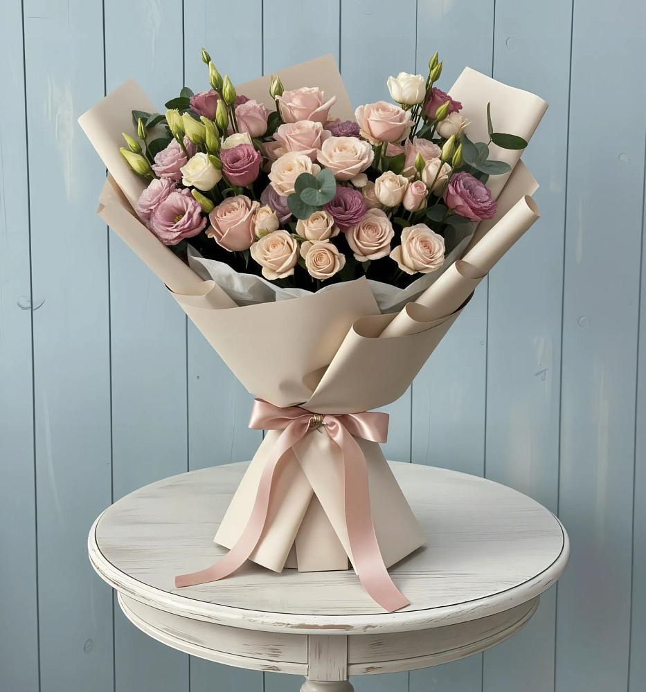 Букет цветов из: Розы и Лизиантусы в Шиморское