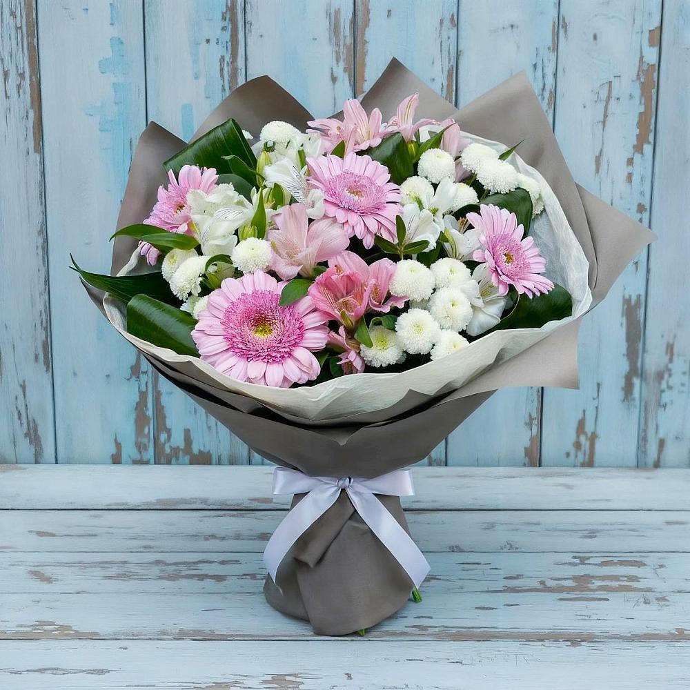 Букет цветов из: Герберы, Альстромерии и Хризантемы в Шиморское