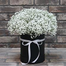 Цветочная композиция из Гипсофила в шляпной коробке в Шиморское